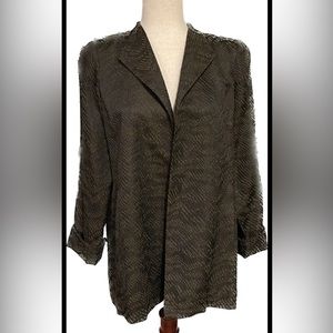 Eileen Fisher Silk Blend Jacquard Open Jacket Sz S P Textured Black Brown Career